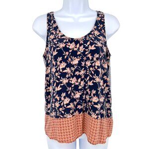 Joie Silk Sleeveless Floral Geometric Print Tank Top Navy Pink Orange Size Small